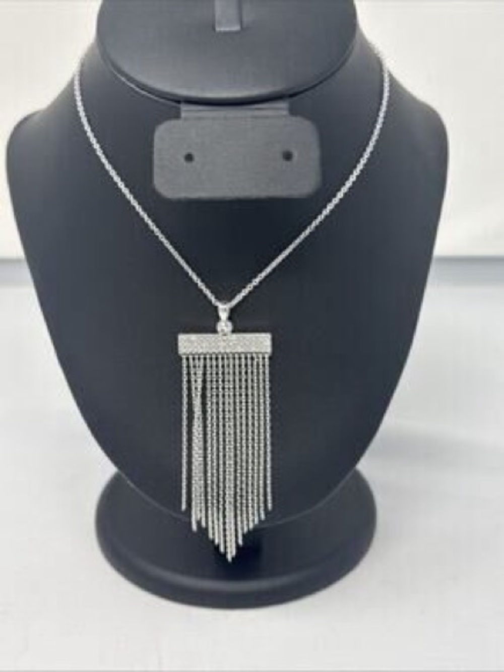 Touchstone Crystal Silver Tassel Fringe Necklace